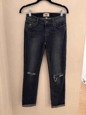PAIGE Women's Dark Gray Distressed Boyfriend Jeans